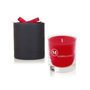 Clear Glass 11 Oz Candle in Black Round Gift Box with Red Ribbon